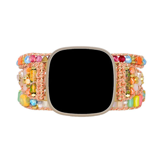 Boho-Fitbit-Uhrenarmband mit orangefarbenem Hämatitstein 