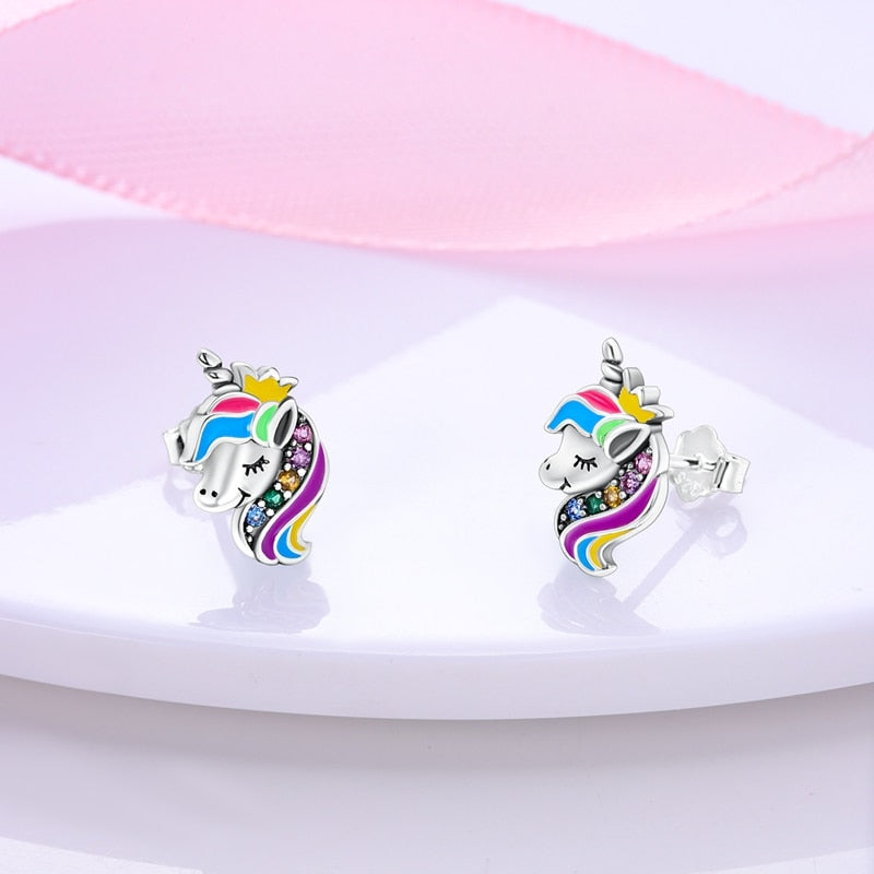 Cute Unicorn Sterling Silver Stud Earrings