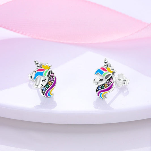 Cute Unicorn Sterling Silver Stud Earrings
