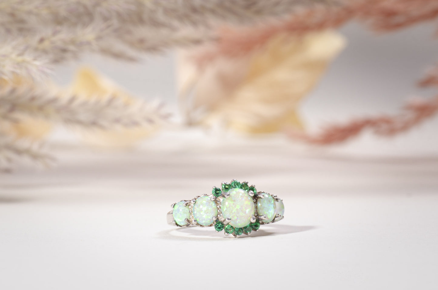 Green Opal Garnet Silver Ring