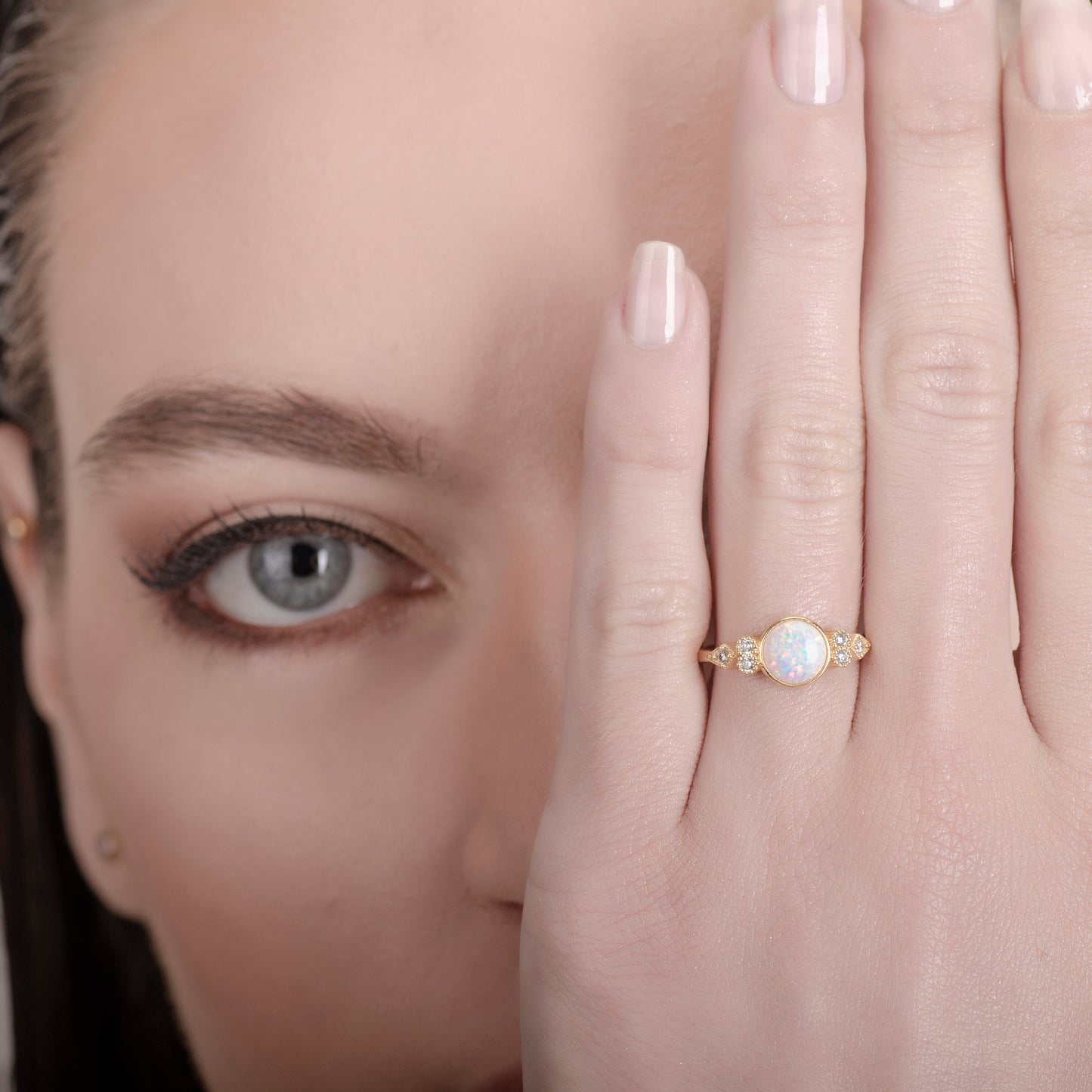 Eleanor White Opal 24K Gold Ring