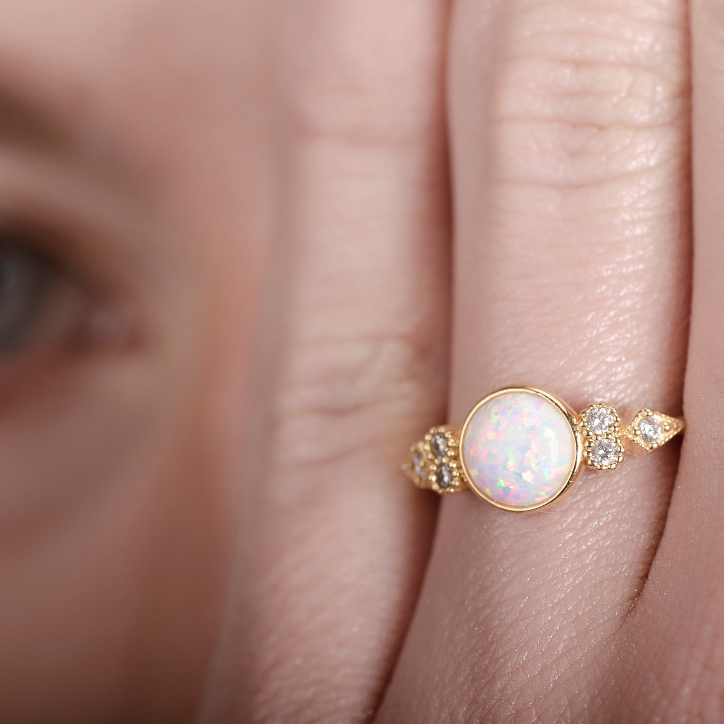 Eleanor White Opal 24K Gold Ring