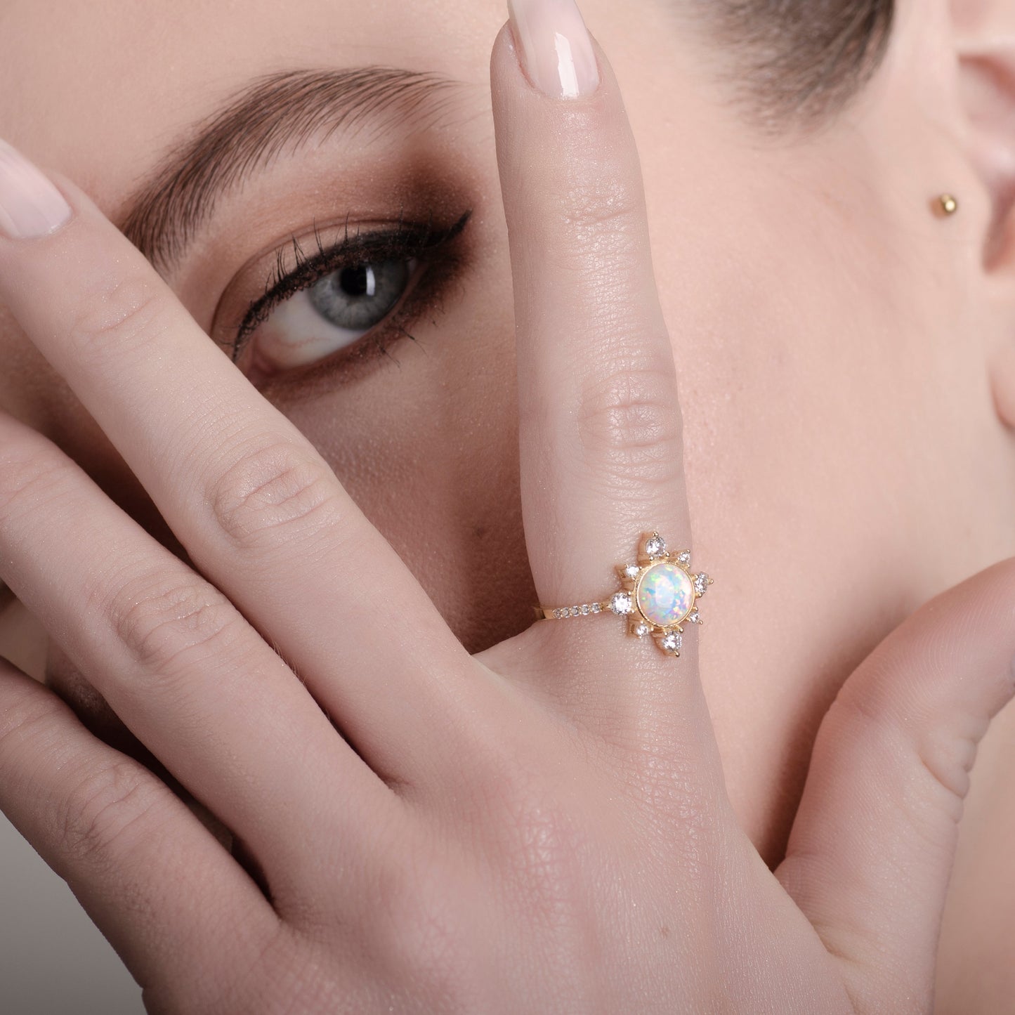 Sunshine White Opal 24K Gold Ring