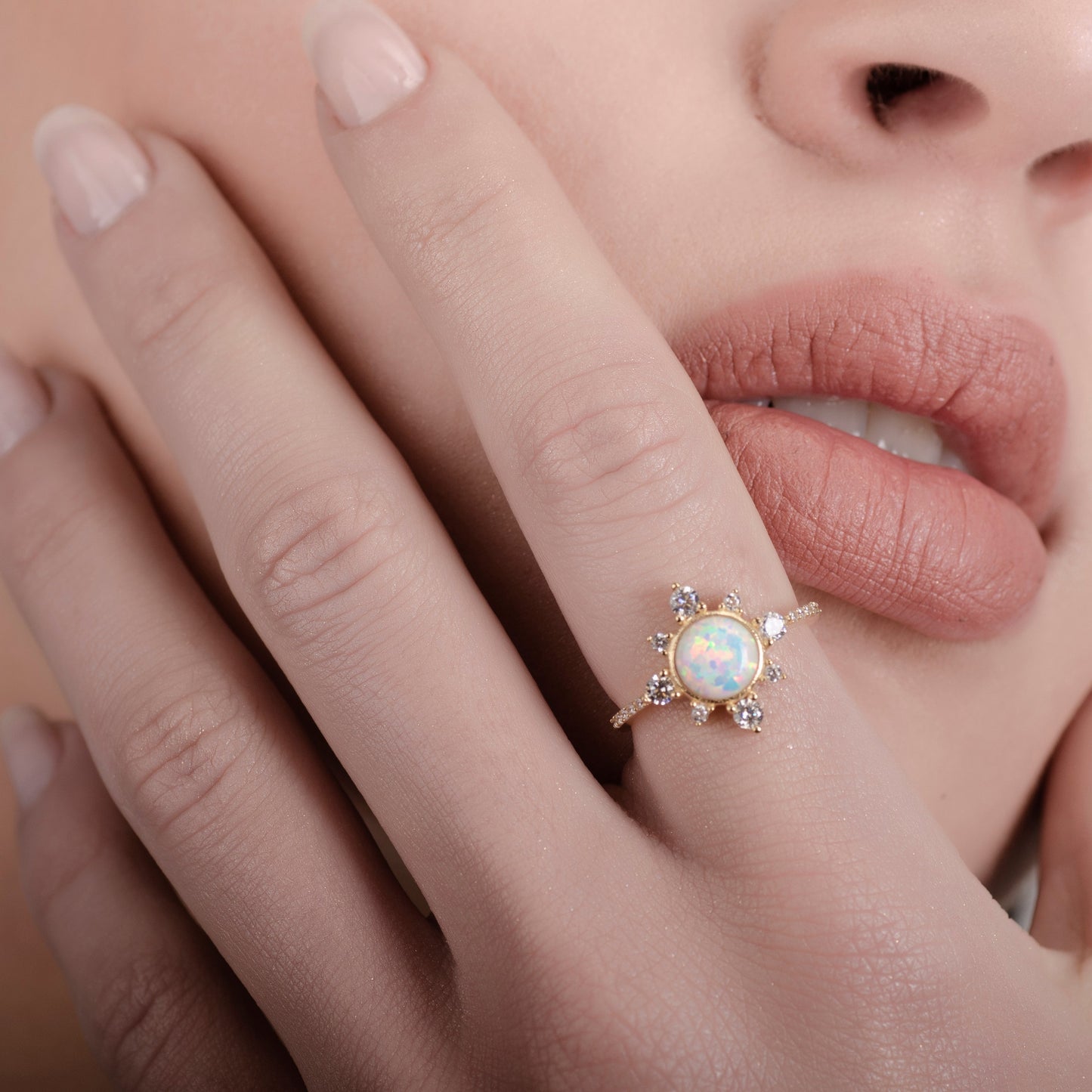 Sunshine White Opal 24K Gold Ring