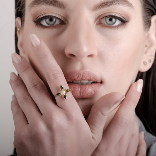 Flora Green Quartz 24K Gold Ring