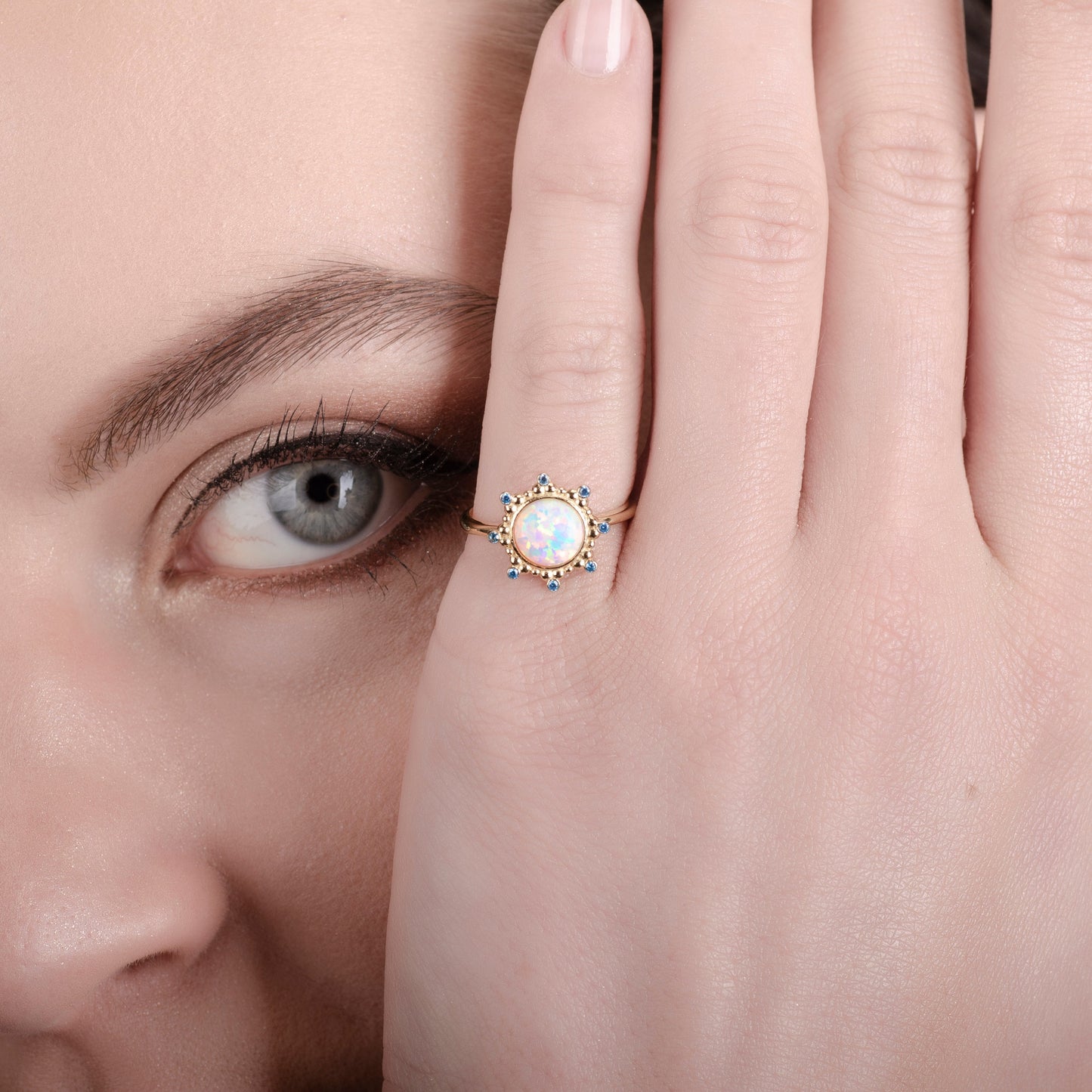 Starlight White Opal 24K Gold Ring