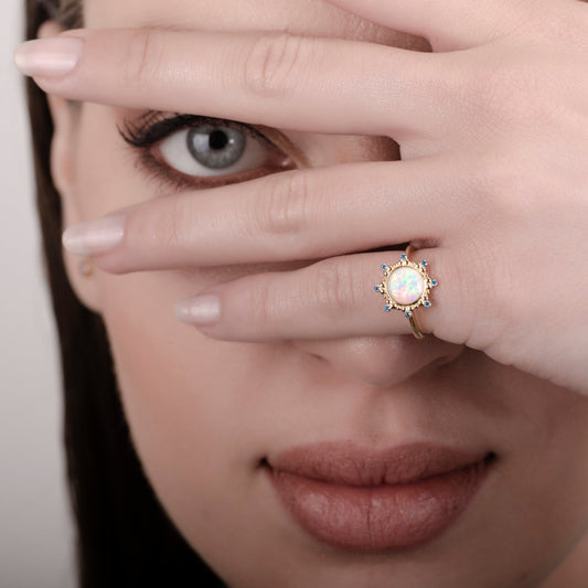 Starlight White Opal 24K Gold Ring