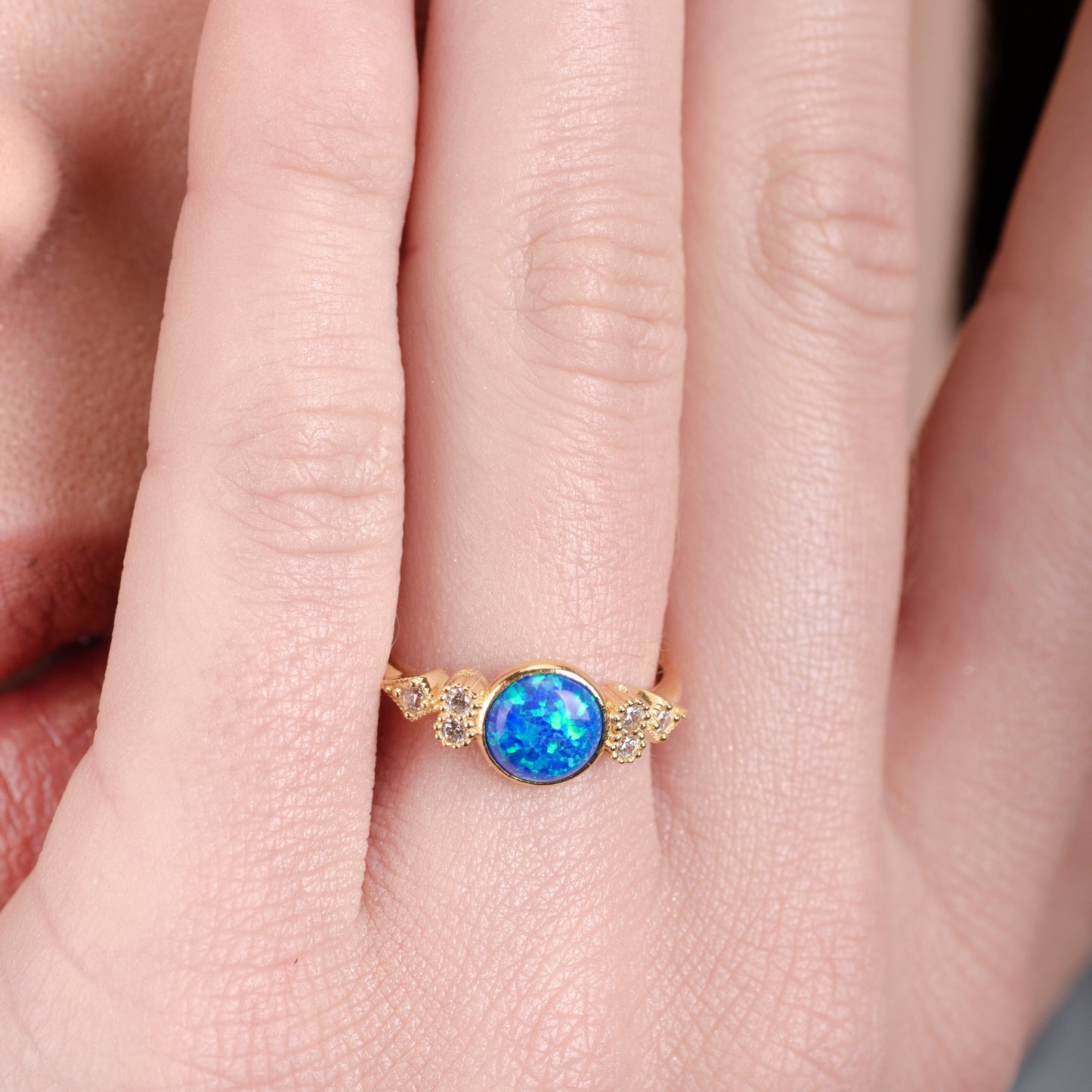 Eleanor Blue Opal 24K Gold Ring