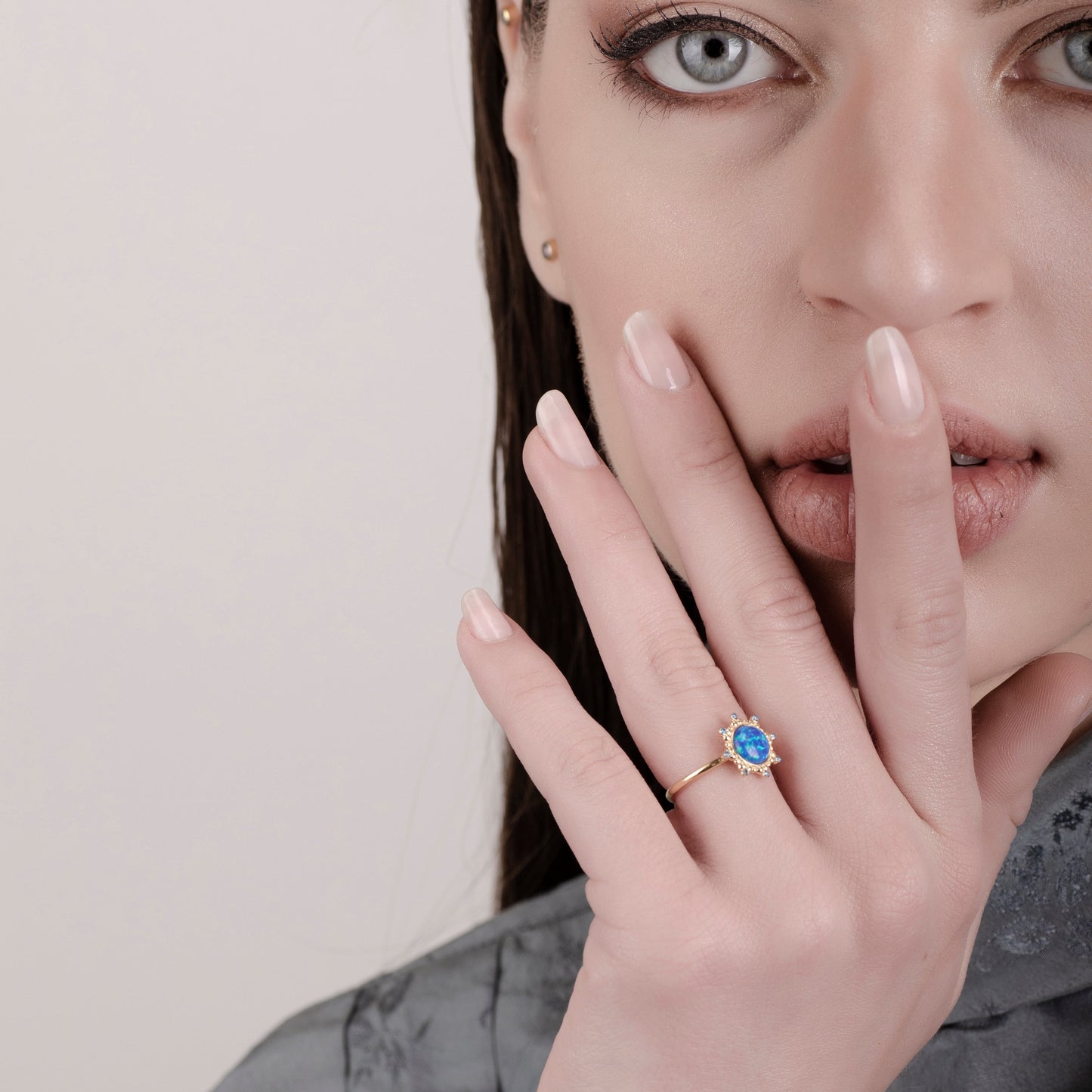 Starlight Blue Opal 24K Gold Ring