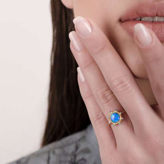 Starlight Blue Opal 24K Gold Ring