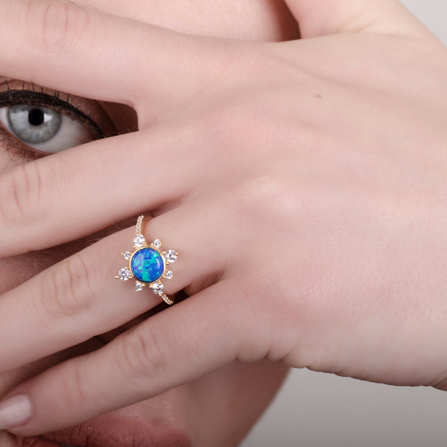 Sunshine Blue Opal 24K Gold Ring
