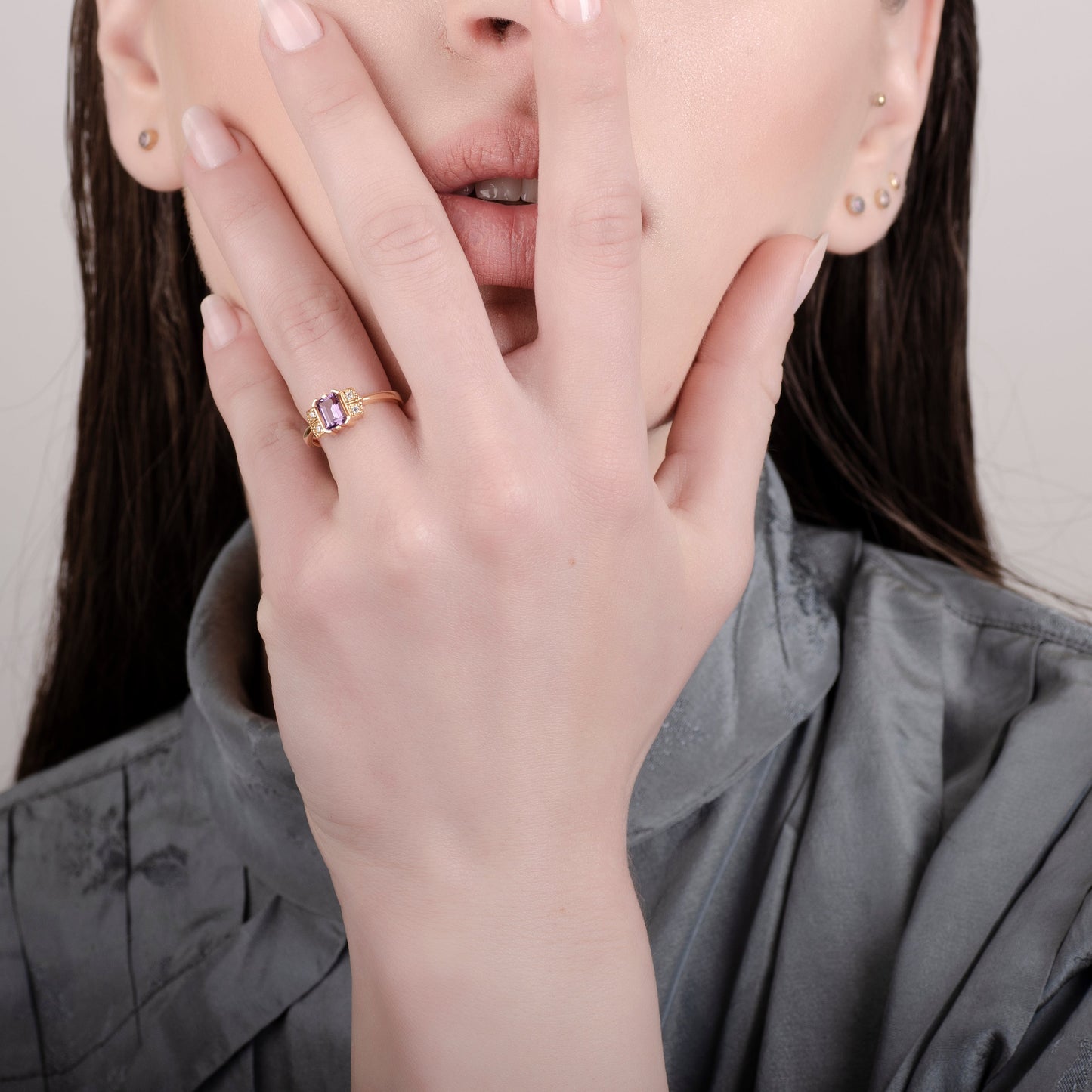 Deko-Amethyst-Ring aus 24 Karat Gold