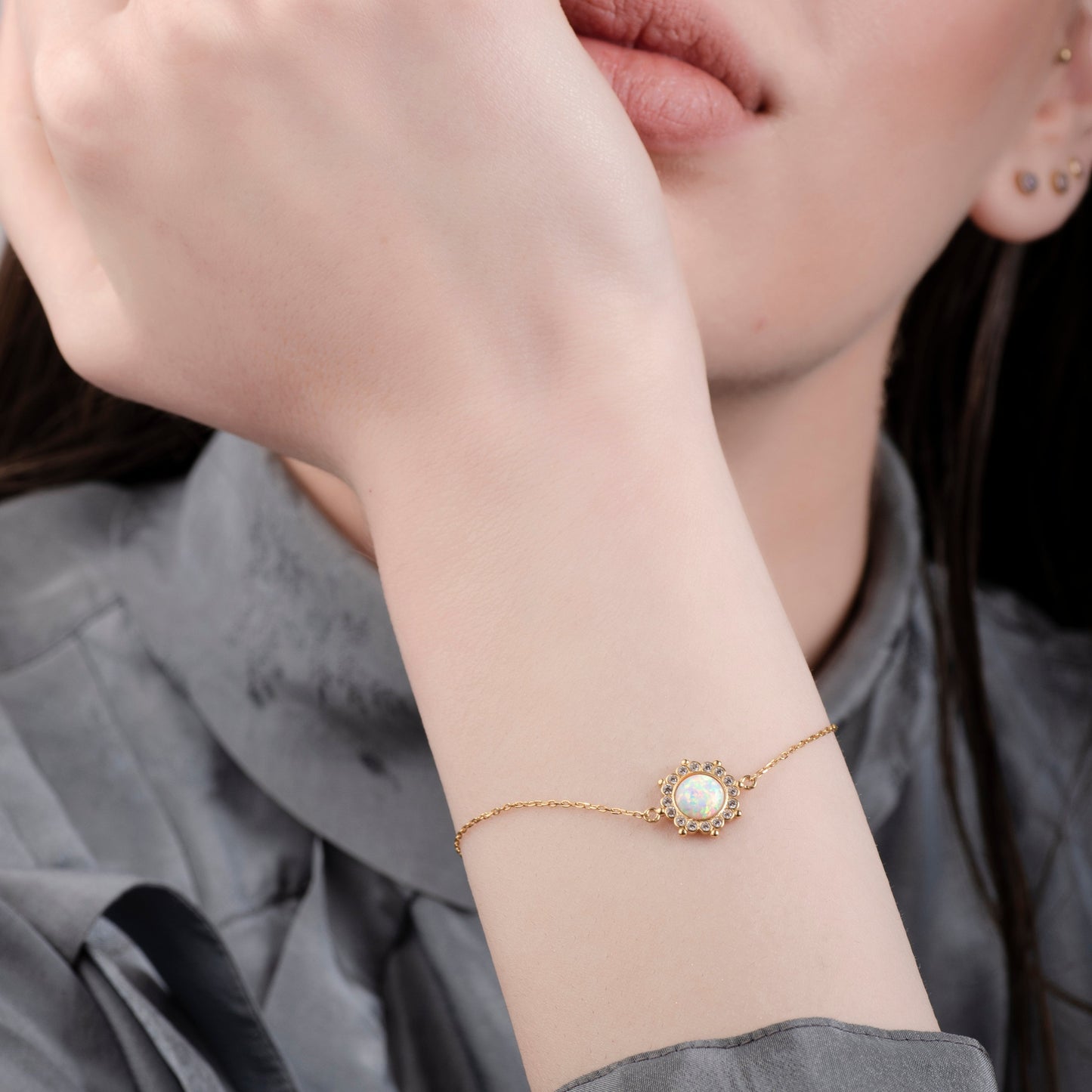 Sun White Opal 24K Gold Bracelet