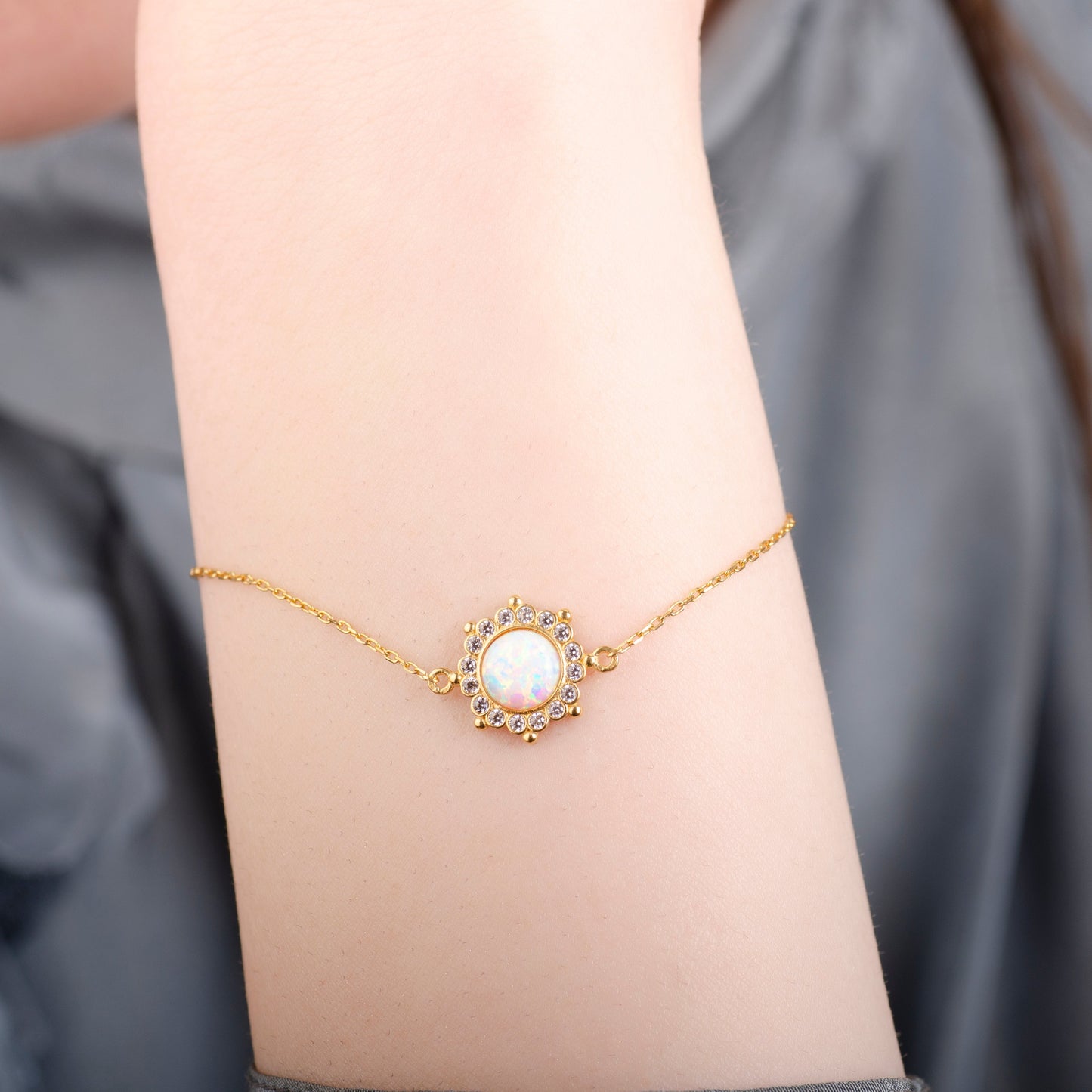 Sun White Opal 24K Gold Bracelet
