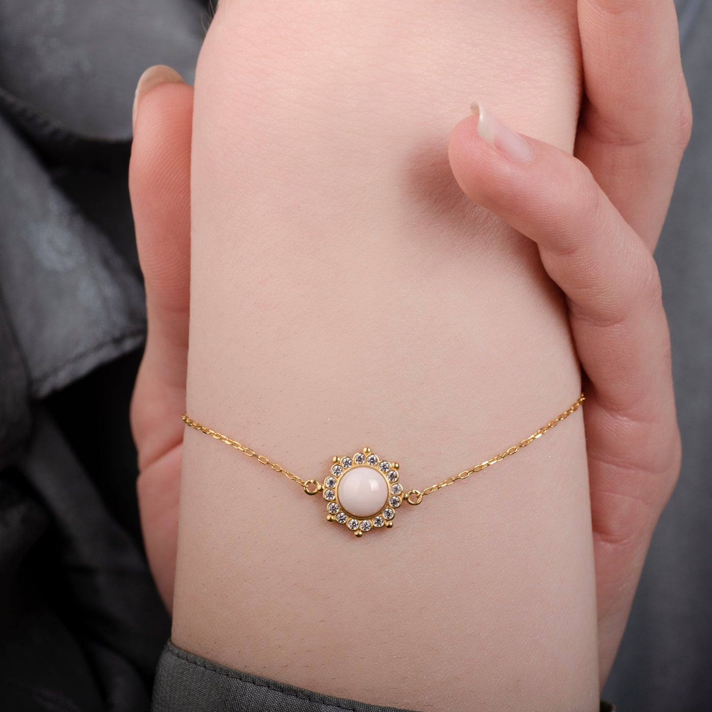 Sun Pink Opal 24K Gold Bracelet