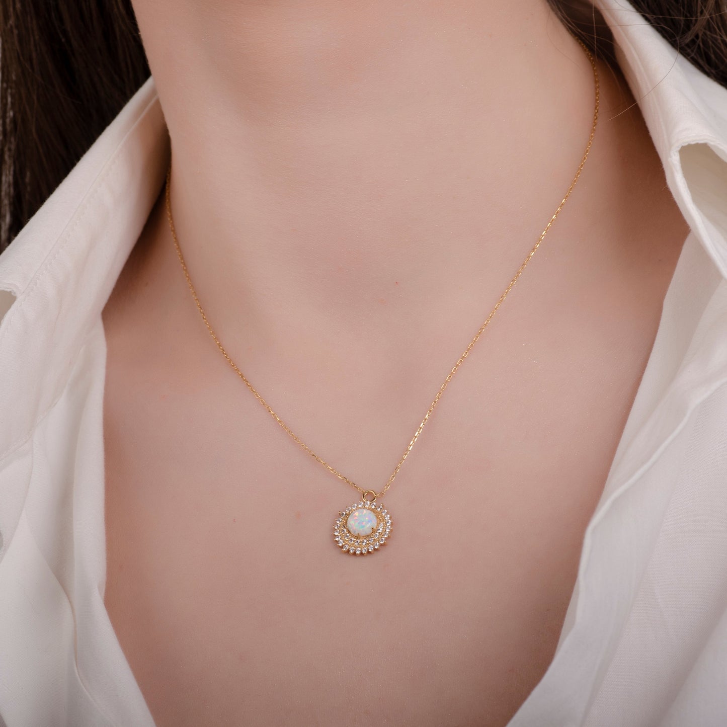 Sun White Opal 24K Gold Necklace