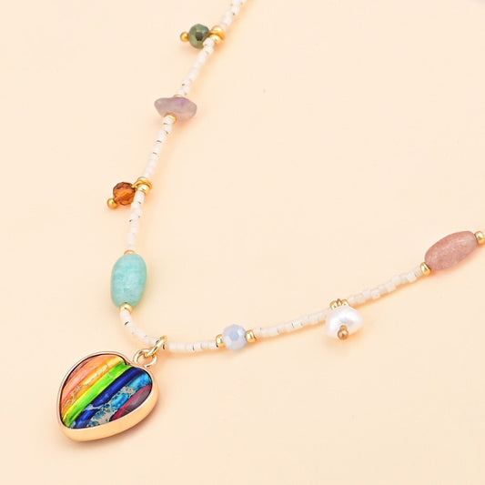 7 Chakra Herz Unisex Naturstein Halskette