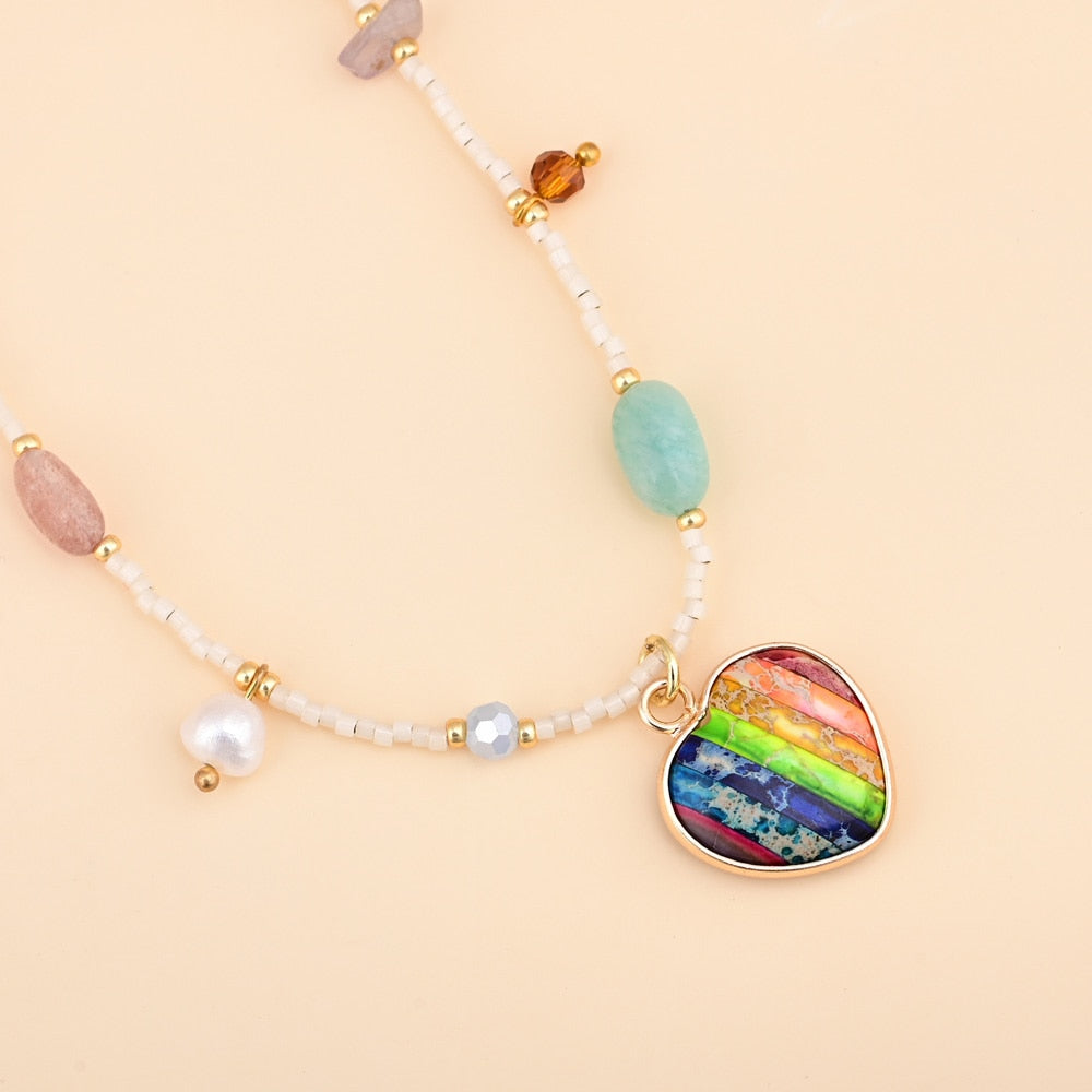 7 Chakra Herz Unisex Naturstein Halskette