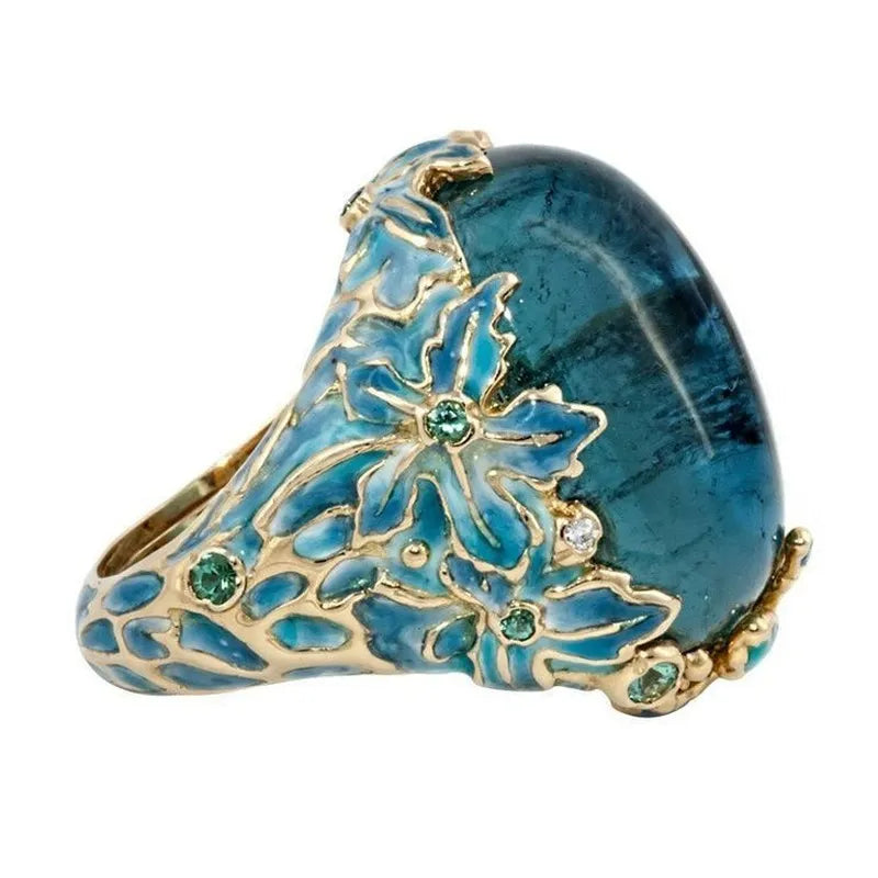 Elegant Sapphire Enamel Flower Ring