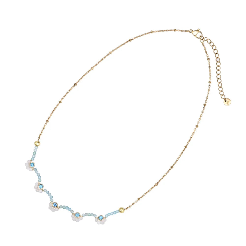 Elegante Blumenhalskette aus weißer Jade 