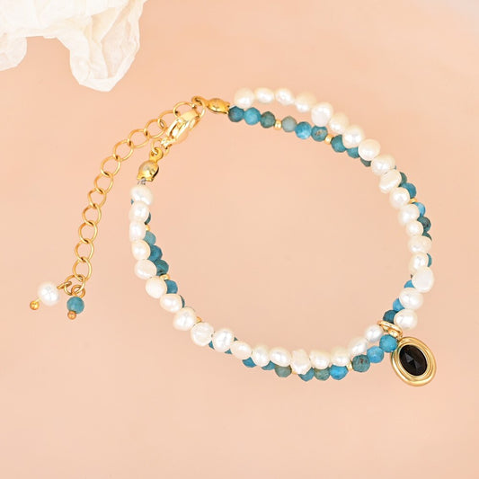 Elegant Black Agate Pearl Bracelet