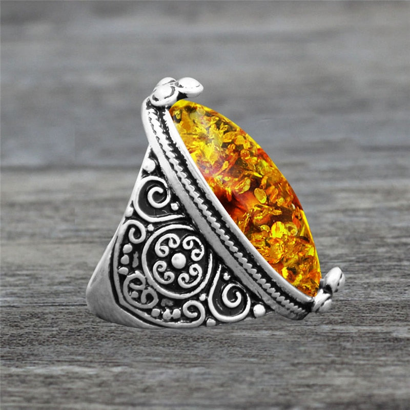 Spiritual Eye Shape Amber Ring