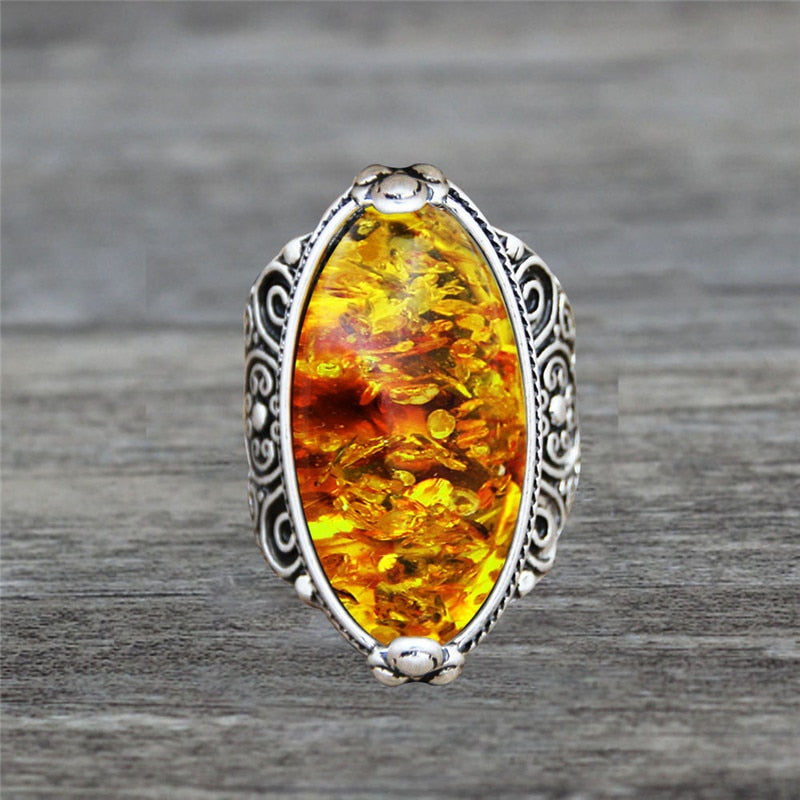 Spiritual Eye Shape Amber Ring