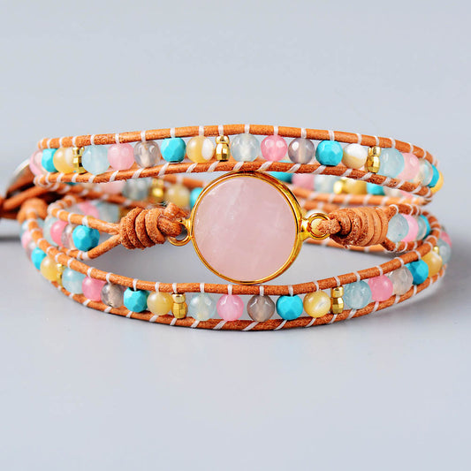 Tropische Energie Rosenquarz Wickelarmband