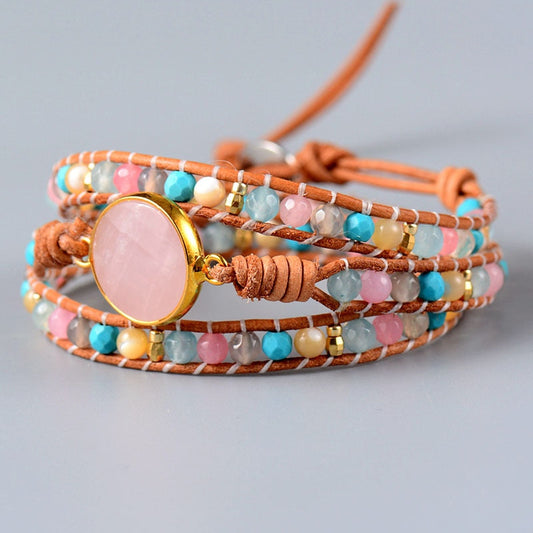 Tropische Energie Rosenquarz Wickelarmband