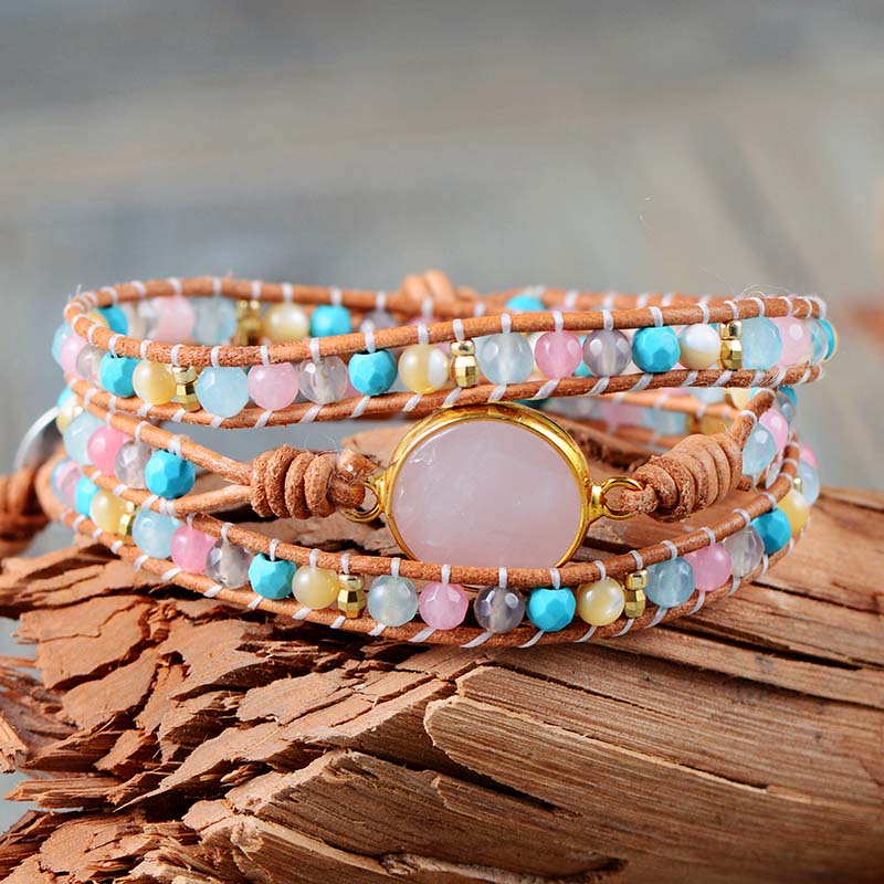 Tropische Energie Rosenquarz Wickelarmband