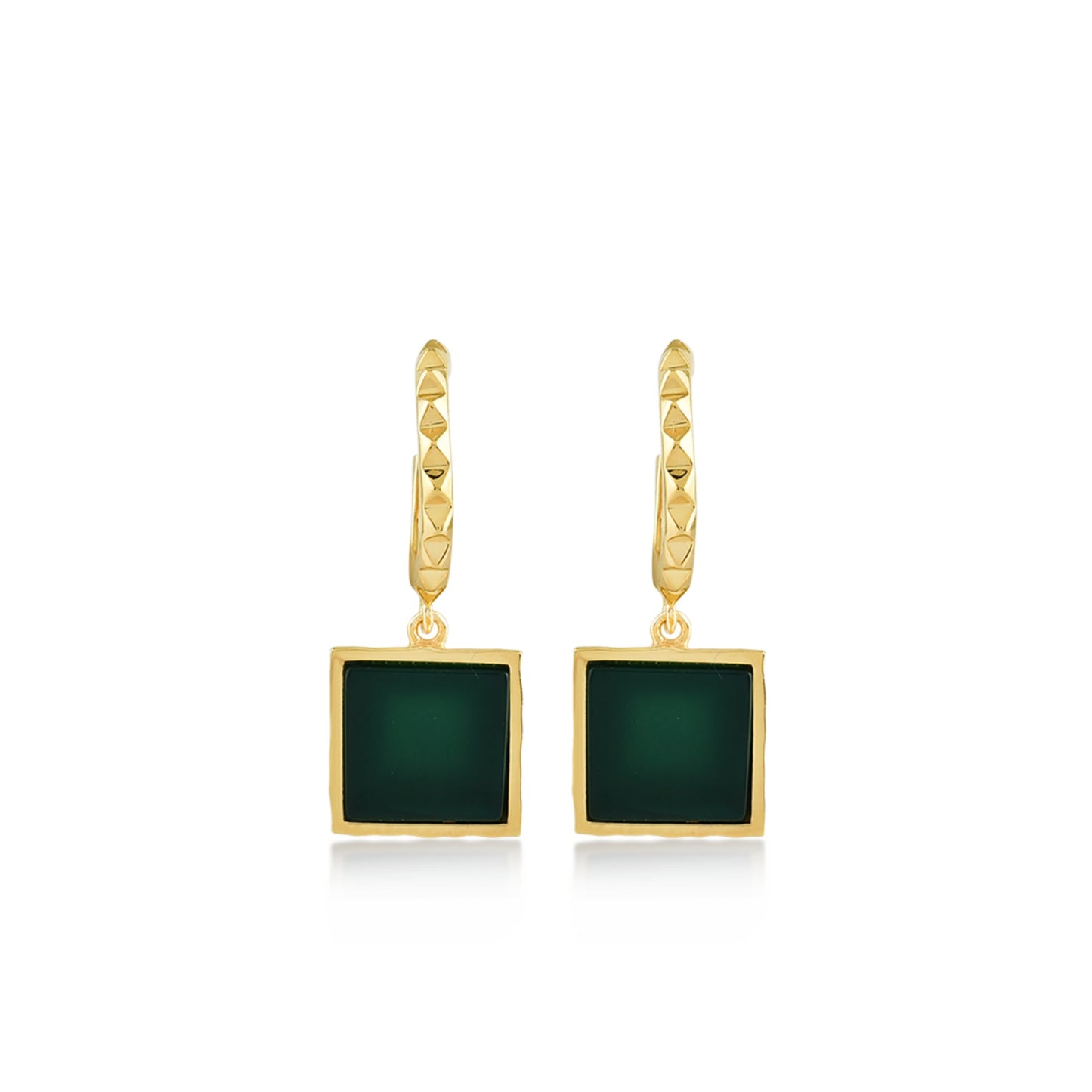 Geometric Emerald Gold Earrings