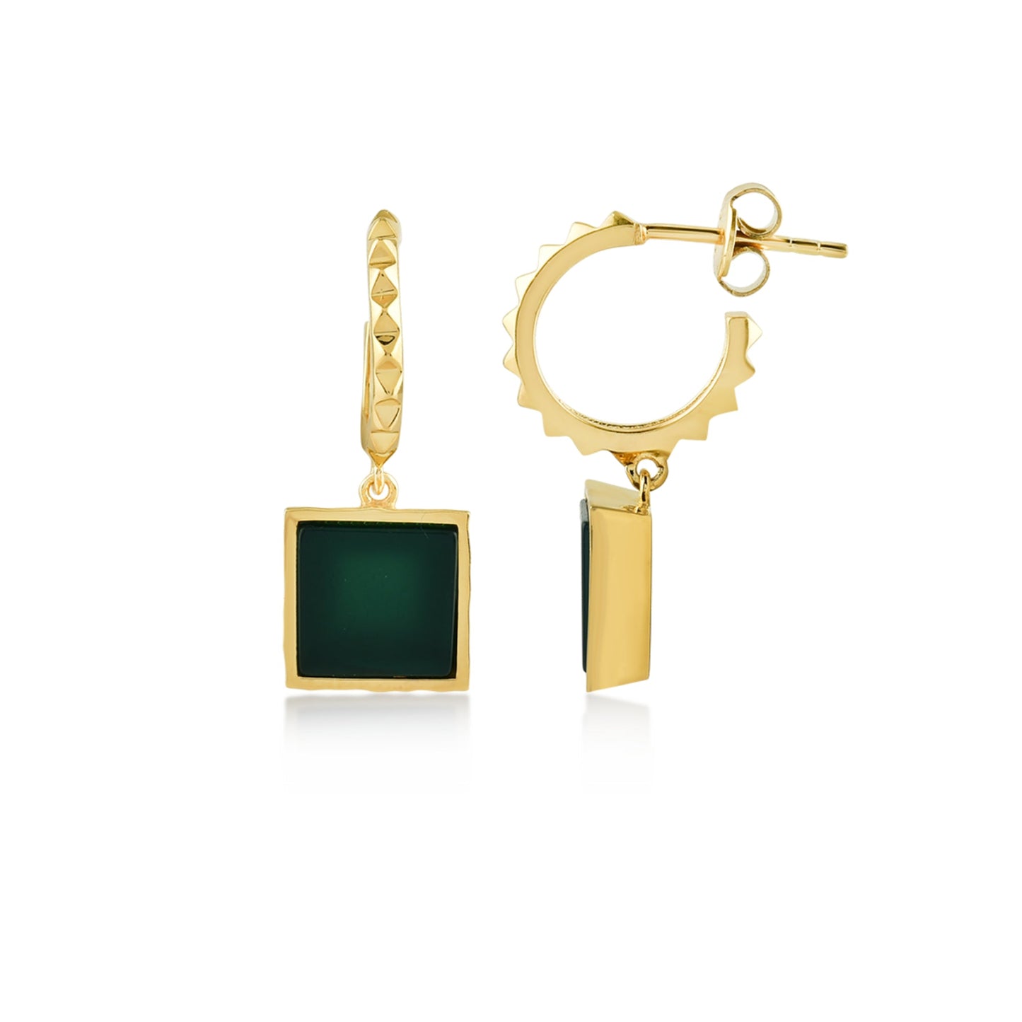 Geometric Emerald Gold Earrings