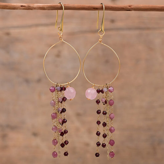 Chic Chain Tassel Rose Quartz Earrings