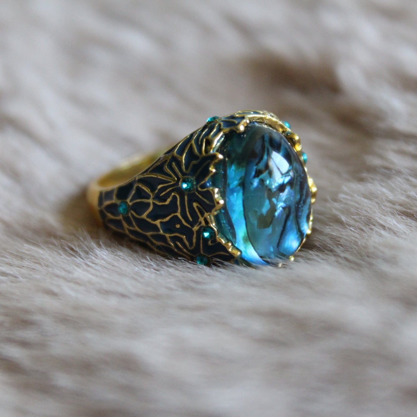 Elegant Sapphire Enamel Flower Ring