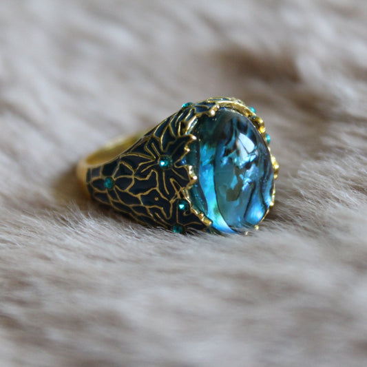 Elegant Sapphire Enamel Flower Ring