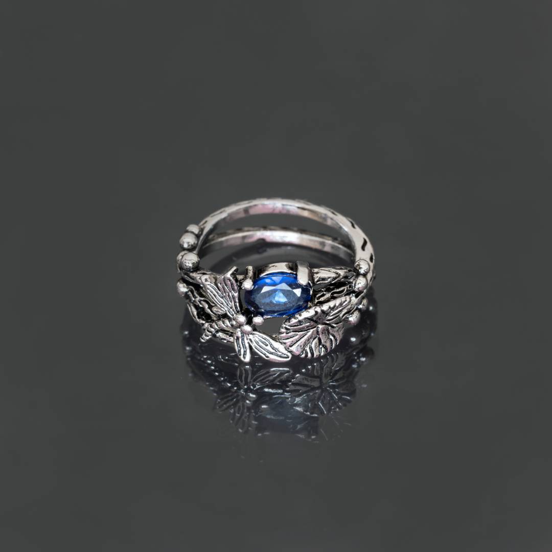 Dragonfly Gemstone Lotus Ring