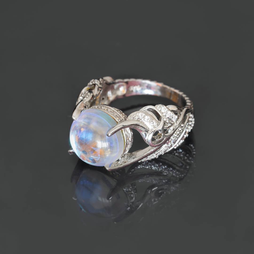 Vintage Moonstone Big Circular Cut Silver Ring
