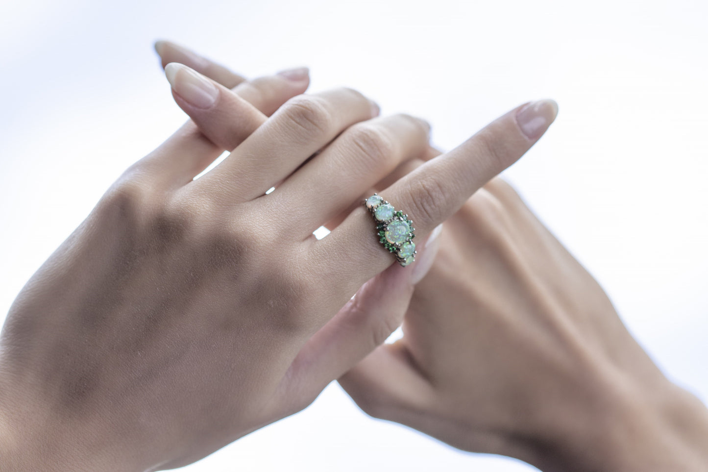 Green Opal Garnet Silver Ring