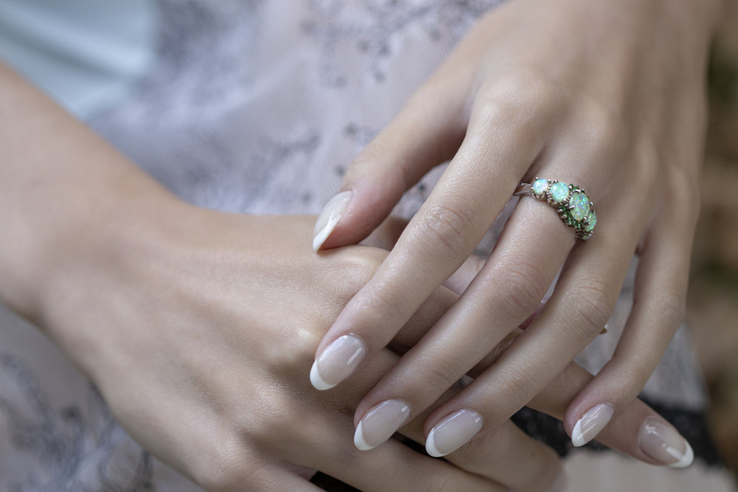 Green Opal Garnet Silver Ring