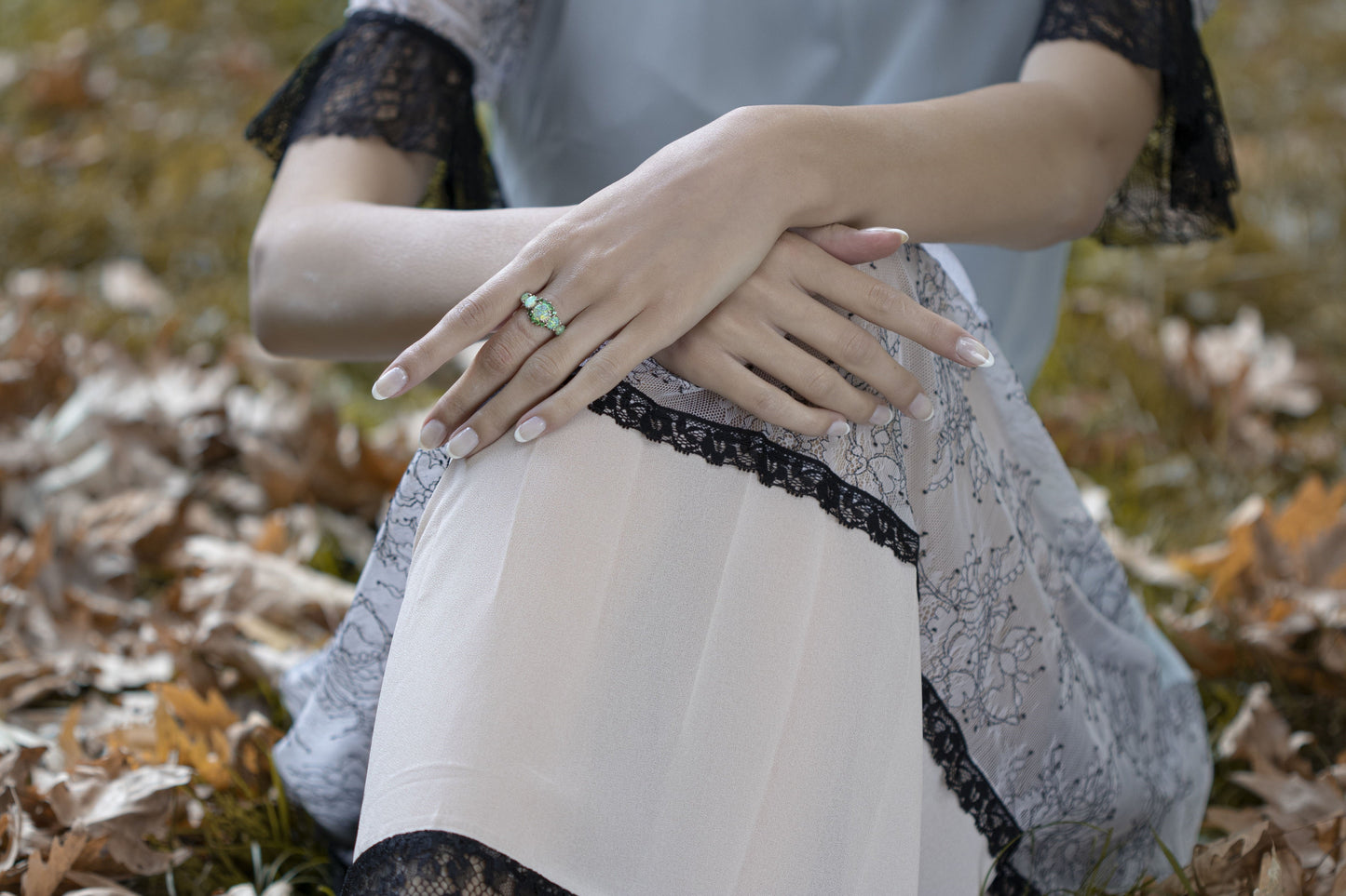 Green Opal Garnet Silver Ring