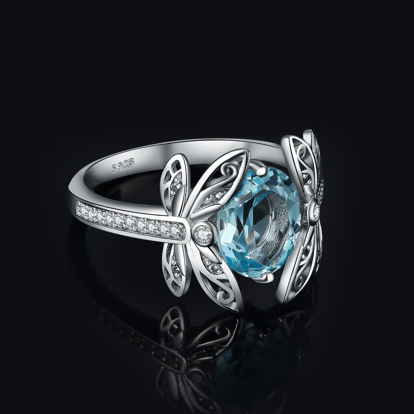 Dragonfly 3.6 Carat Blue Topaz Silver Ring