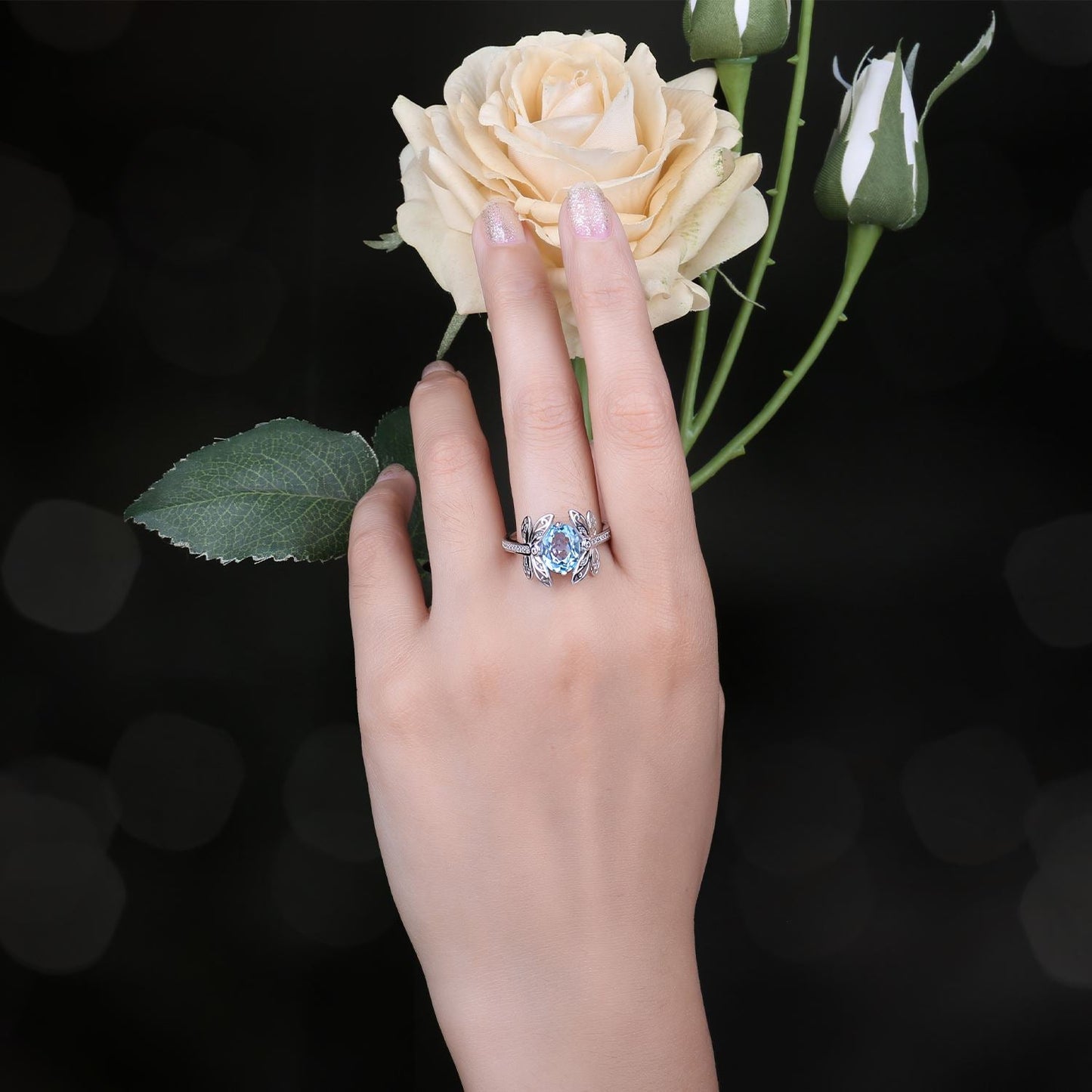 Dragonfly 3.6 Carat Blue Topaz Silver Ring