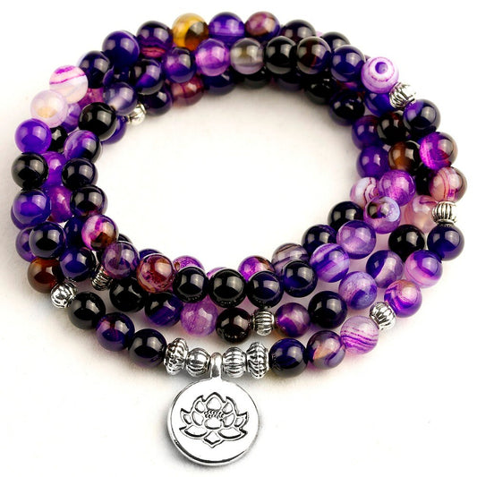Purple Agate 108 Mala Bracelet