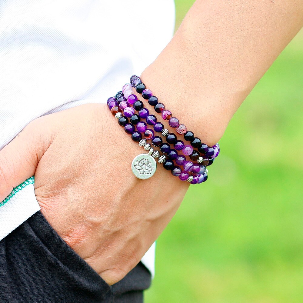 Purple Agate 108 Mala Bracelet