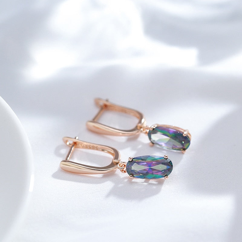 Luxury Topaz 14K Rose Gold Drop Earrings