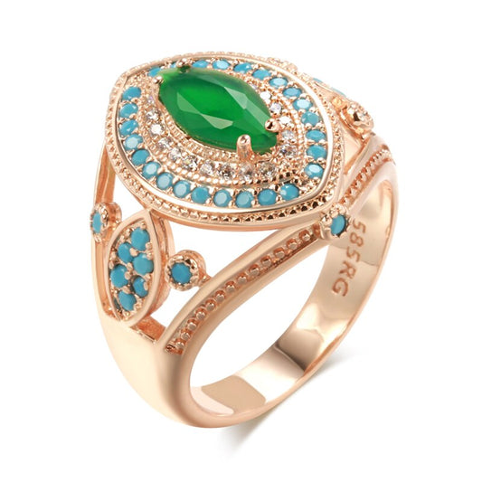 Vintage Smaragd Türkis 14K Roségold Ring