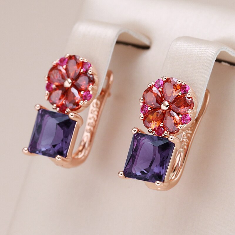 Chic Flower Amethyst 14K Rose Gold Earrings