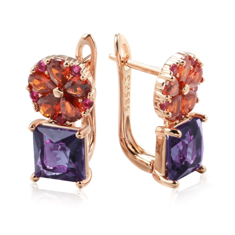 Chic Flower Amethyst 14K Rose Gold Earrings