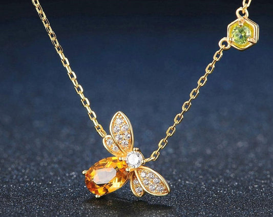 Spiritual Bee Citrine Gold Plated Necklace