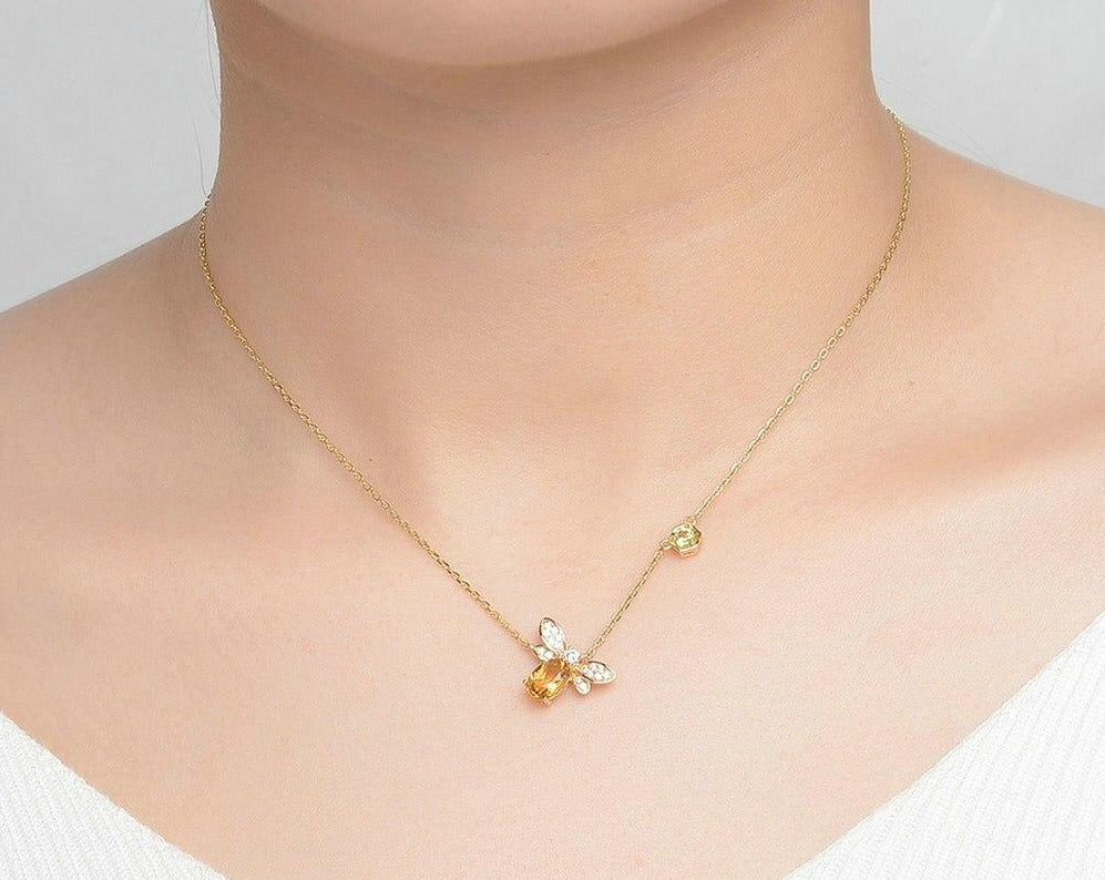 Spiritual Bee Citrine Gold Plated Necklace